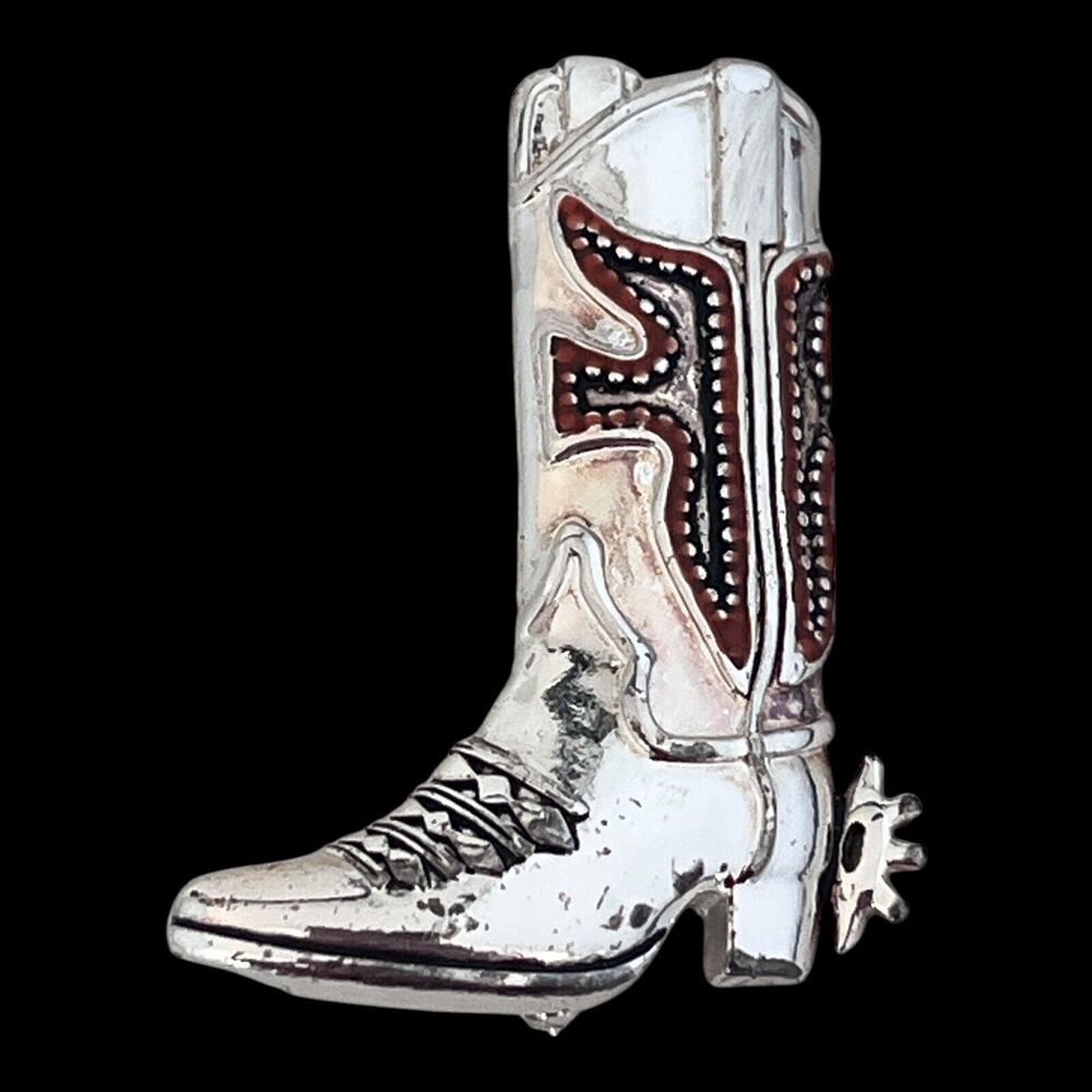Premier Designs Pin Cowboy Boot Silver Tone Enamel 6R